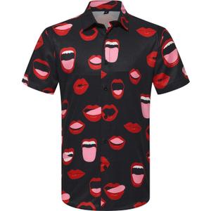 Men's Food Cars Print Shirts Hawaiian Short Sleeve Casual Tropical Funky Button Down Shirt (L)
