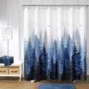 Hokibero Long Shower Curtains 78 Inches Blue and White Shower Curtain Water Repellent Waffle Hotel Quailty Curtains for Bathroom Mountain Tree Woodland, 72x78, Blue