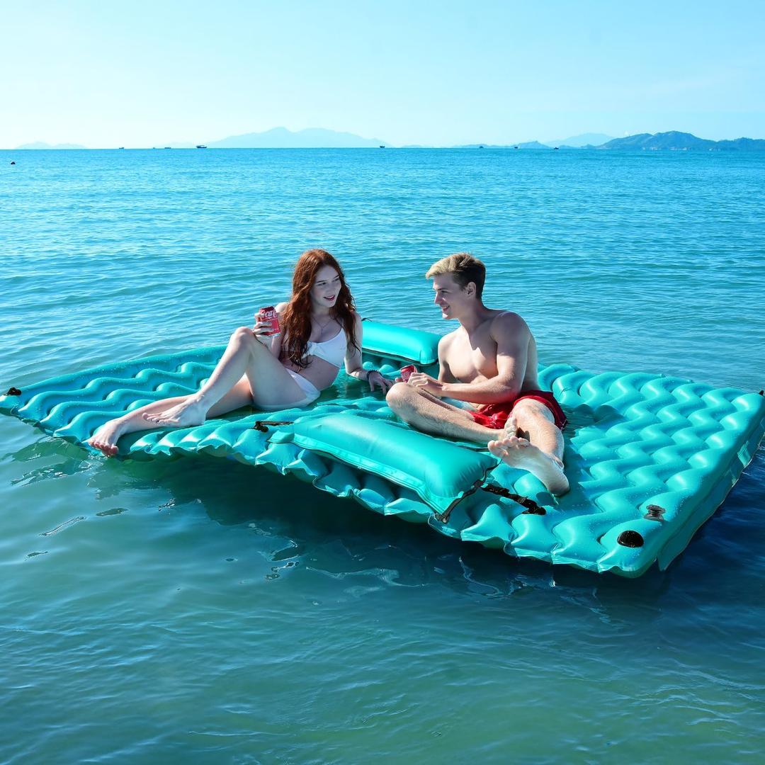 2025 Upgrade Giant Inflatable Floating Mat-Pool Float Lake Floats for Adults with Pool Hammock Pool Mats for Floating Swimming Pool Beach Lake for Summer Water Party (102"*72", Green)