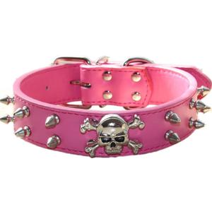 Spiked Leather Dog Collar - 2 Rows Bullet Rivets Studded PU Leather - Cool Skull Pet Accessories for Medium and Large Dogs(Hot Pink,M)