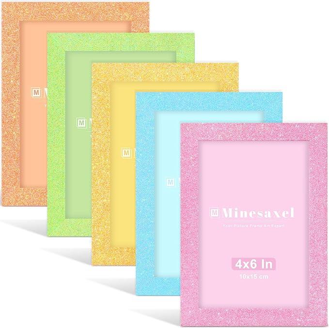 4x6 Colorful Picture Frame Set of 5, Wall Gallery 4 x 6 Glitter Photo Frames, Sparkle Cute Fun Artwork Frame for Wall or Tabletop
