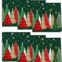 Horaldaily Christmas Cloth Napkins 18 x 18 Inch, Green Christmas Pine Tree Stars Red Party Dinner Decoration Washable Napkins Set of 6