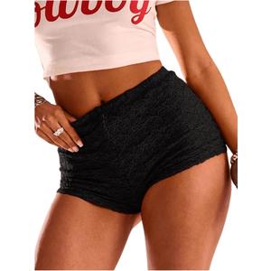 Women's Floral Lace Drop Waist Booty Shorts Skinny Y2k Summer Mini Shorts (Large, Black)