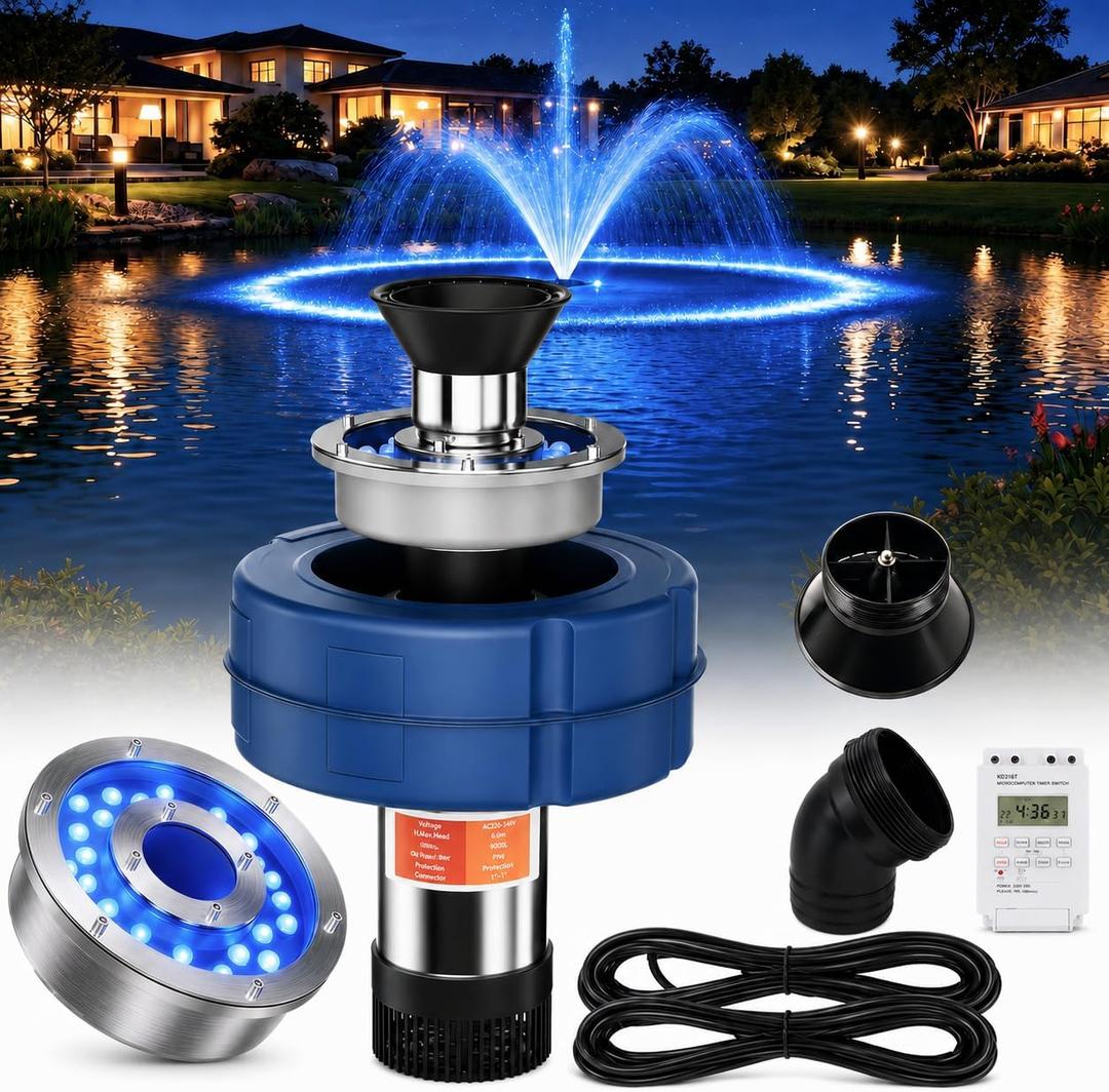 1HP Pond Fountain Aerator, 15000 GPH Floating Pump with Timer