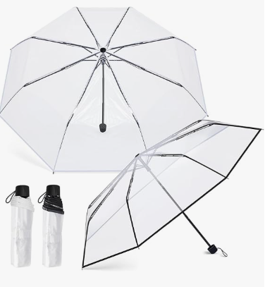 Fabbay 2 Pcs Clear Umbrella Transparent Portable Umbrella Compact Foldable Umbrellas Manual Open Close Folding Umbrellas for Wedding Travel, Dating