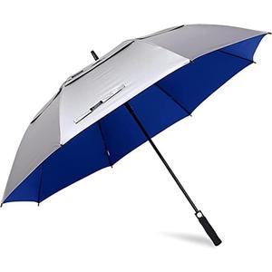 G4Free 47/54/62/68 Inch UV Protection Golf Umbrella Auto Open Vented Double Canopy Oversize Extra Large Windproof Sun Rain Umbrellas (Blue/Silver)