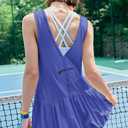 Nirovien Womens Tennis Dress Workout Athletic Dresses with Shorts Bubble Golf Outfits with Pockets Activewear (Blue, XS)