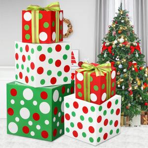 Epakh 3 Pack Green and Red Dot Boxes Decoration Large Christmas Stacking Boxes with Lids for Green Red Dot Decorative Nesting Storage Gift for Xmas Holiday Birthday Party Gift Decor Supplies
