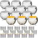 Maxcheck 24 Pcs/12 Sets Disco Ball Candle Holders Bulk Wedding Decoration Disco Ball Centerpieces Includes Votive Mosaic Glass Tea Light Holders and Tea Light Candles for Activity Party