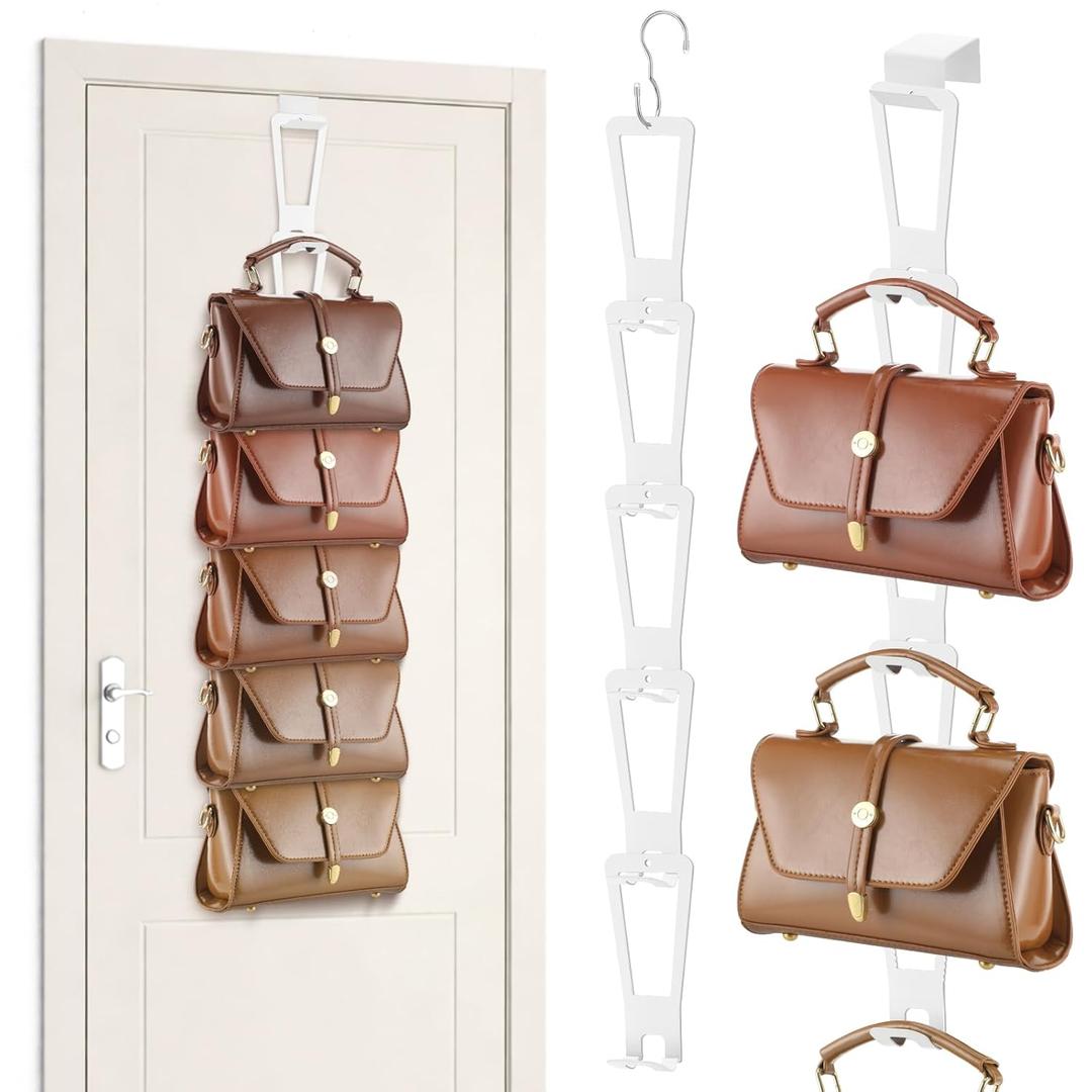 3-in-1 Installation Purse Hanger Organizer Over The Door Metal Hooks for Hanging Over The Door Bag Hanger Holder Rack Purse Organizer Bags Storage with 5 Hooks for Closet
