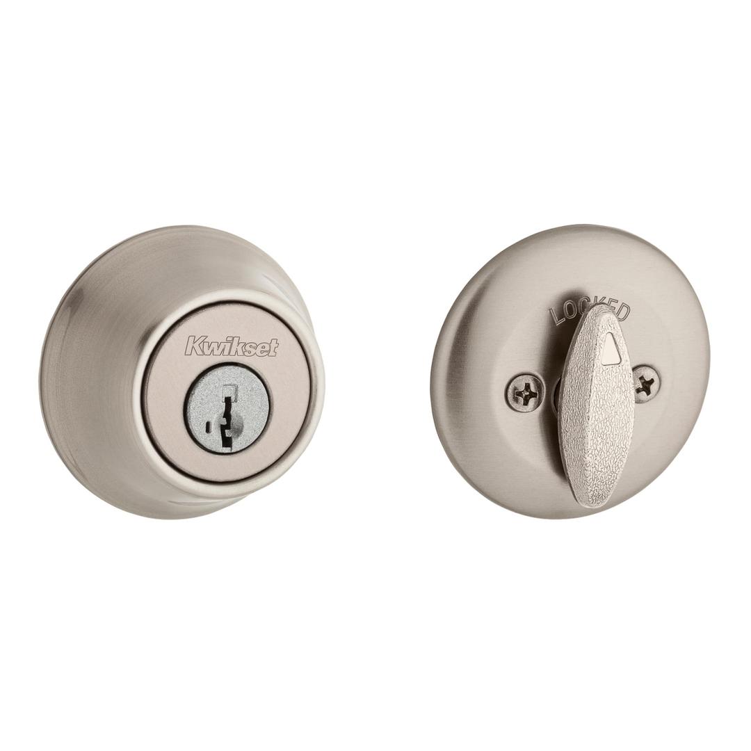 Kwikset 660 Deadbolt Deadbolt Lock, Satin Nickel Round Exterior Keyed Front Entry Door, Pick Resistant SmartKey Rekey Security, Single Cylinder Dead Bolt, with Microban Protection