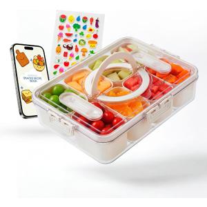 Travel Snack Container for Kids – Snackle Box with 8 Removable Compartments, Utensils and Recipe QR – Snack Box for Road Trips, Beach, Picnic and School Lunch