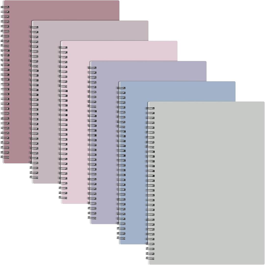 Fuutreo 6 Pack Spiral Notebooks 10.5 x 7.45 Inch College Ruled Journal with Kraft Cover, B5 70 Sheets (140 Pages) for Stundent Study and Office Use(Elegant Color)
