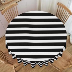 Black and White Striped Round Tablecloth 60 Inch Geometric Stripe Simple Classic Washable Table Cloth Circle Table Cover Decor for Home Kitchen Dining Party Patio