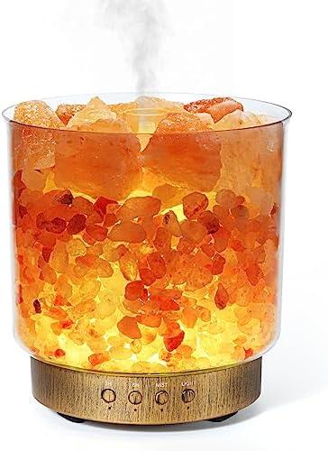 Essential Oil Diffuser, 3 in 1 Aromatherapy Diffuser & Himalayan Salt Lamp & Ultrasonic Humidifier with Timer for Large Room, Intermitten Mist Up to 20 hrs, 7 Color Light Auto Shut-Off 300ml