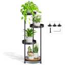 Oppro Plant Stand Indoor Outdoor Clearance, 4 Tier Metal Tall Flower Shelf Holder, Multiple Plant Round Corner Rack Organizer Display for Patio Orchid Office Porch Living Room Garden Balcony, Black