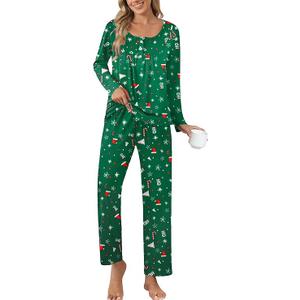 Ekouaer Pajamas for Women Set Long Sleeve Sleepwear Top & Pants Pjs Comfy 2 Piece Lounge Set with Pockets (S, Christmas Green)