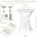 Kochorie 4 Set Cocktail Table Covers with Satin Sash, 32 x 43 Inch Round Cocktail Table Skirt, Spandex Stretch High Top Tablecloth for Wedding Banquet Birthday Party Decorations, (White, Ivory)
