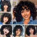 Short Curly Wigs for Black Women Afro Big Curly Wig with Bangs Black Soft Bouncy Fluffy Heat Resistant Synthetic Wig for Daily Party Use (Natural Black,14Inch)
