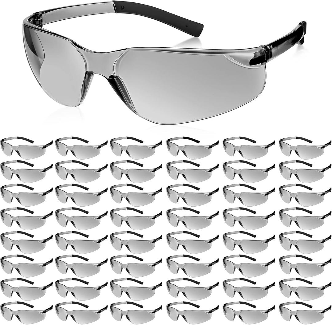 Queekay 50 Pcs Safety Glasses Impact UV Scratch Glasses Bulk Eye Protection for Men Working Lab Construction Science(Gray)