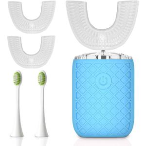 Adult Sonic Automatic Electric Toothbrush, 360 Oral Cleaning Stain Whitening, IPX7 Waterproof Rechargeable, u-Shape Brush Head*3+Straight Handle Brush Head*2 (Blue)