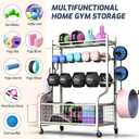 PLKOW Dumbbell Rack, Weight Rack for Dumbbells, Home Gym Storage for Dumbbells Kettlebells Yoga Mat and Balls, All in One Workout Storage with Wheels and Hooks, Powder Coated Finish Steel