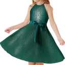 GRACE KARIN Girls Sequin Dress Christmas Party Dance Formal Birthday Fancy Sparkly Halter Chiffon Dresses (5-6 Years, Green)