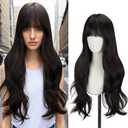 STYLER Black Wig with Bangs for Women -26 Inch Long Wavy Black Wigs Synthetic Heat Resistant Hair Natural Looking Wigs for Daily Use Halloween Christmas Cosplay Party