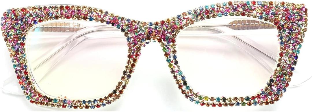 Oprah style Bling Rhinestone Square Reading Glasses For Women Shiny Diamond Blue Light Blocking Eyeglasses