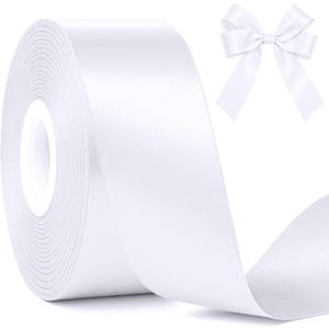 Fullive White Ribbon for Gift Wrapping, 30 Yards White Ribbon 1 1/2 in, Solid Polyester Satin Mothers Day Ribbons for Wedding Valentines Decorations DIY Hair Bows Wrapping Bouquet Floral Arrangements