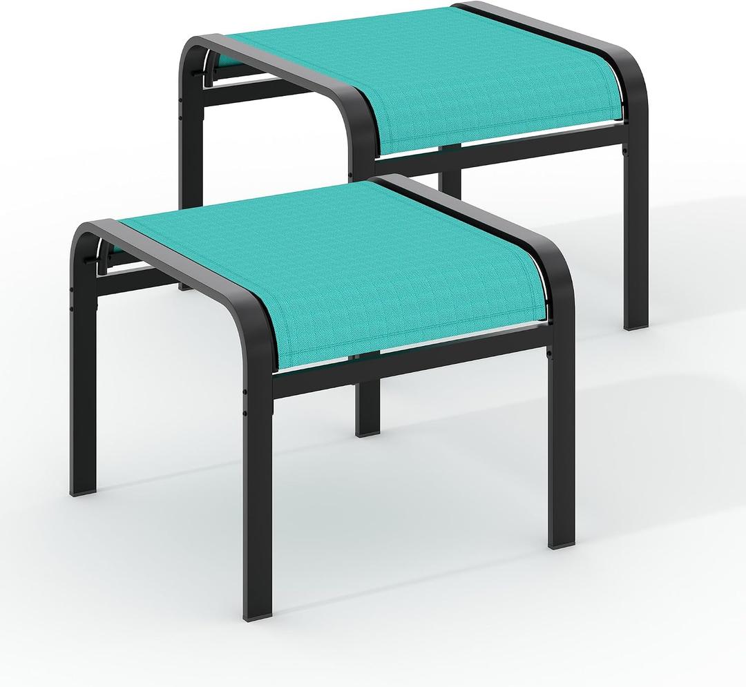 Outdoor Ottoman Set of 2, Outdoor Foot Stool with Textliene Fabric, Metal Frame, Stackable Oversized Foot Rest for Patio Garden Pool, Teal, 22.8"D x 22.1"W x 17.1"H