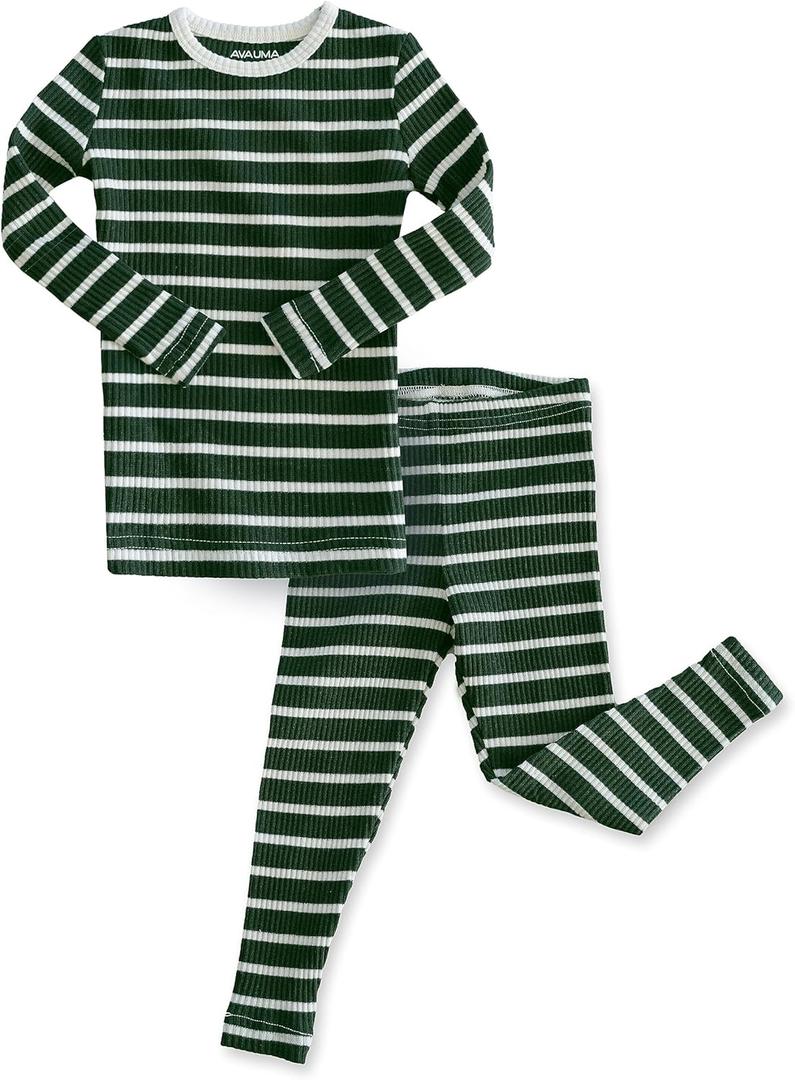 AVAUMA Baby Boys Girls Pajama Set 6M-7T Kids Cute Toddler Snug fit Pjs Cotton Sleepwear (6-12 Months, Green2/Ivory)