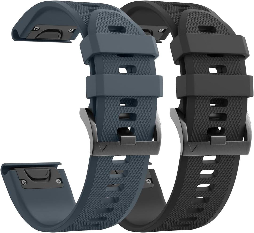 ANCOOL for Fenix 5/Fenix 6/Fenix 7 Band 22mm Silicone Watch Band for Fenix 8 Fenix E 47mm/Fenix 5 Plus/Fenix 6 Pro/Fenix 7 Pro/Forerunner 935(Black+Slate)