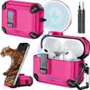 Inesore Compatible with AirPods Pro 2nd/1st Generation Case Cover with Phone Stand & Cleaning Kit,Compatible with Magsafe,Magnetic Automatic Lock for for iPod Pro Charging Case(USB-C/Lightning Cable) (W-Rose red)