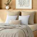 Linen-Look Pillow Covers Set of 2, Decorative Throw Pillow Covers 20 x 20 Inch, Neutral Boho Shell Seamed Cushion Soft Farmhouse Vintage Cozy Home Decor for Living Room Bedroom, Beige