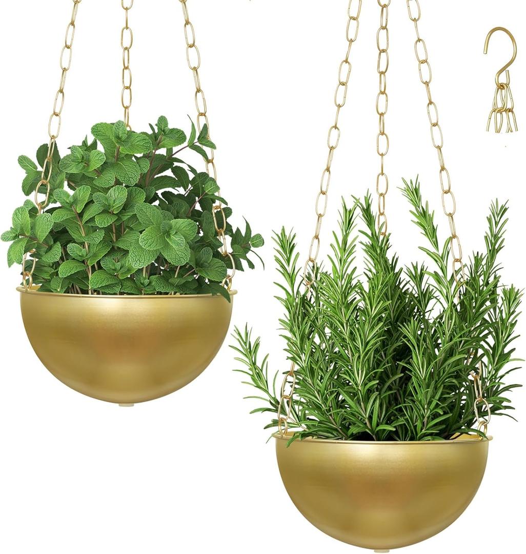 8 Inch Hanging Planters For Indoor Plants Pack Of 2, Decorative Window Wall Ceiling Hanging Pots with Drainage Indoor Outdoor, Hanging Plant Holder For Succulents Herb Fern Orchid Flower for Kitchen