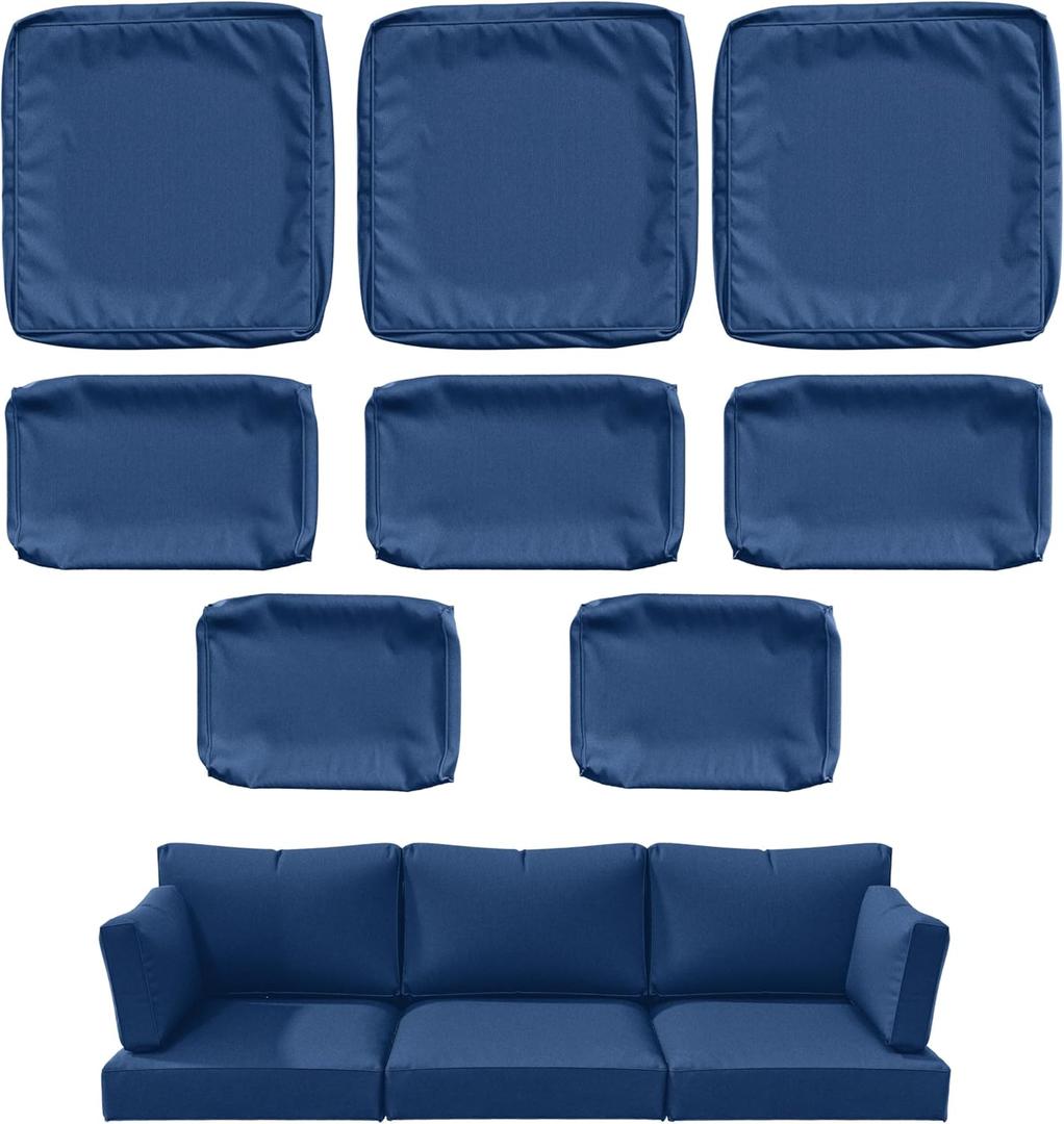 Tounosnt 8 Pcs Outdoor Patio Cushion Covers, Replaceable Waterproof Furniture Covers, Outdoor NonSlip Covers with Zippers, Covers Only, Blue