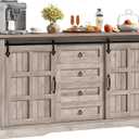 DWVO 59" Kitchen Storage Cabinet, Sideboard Buffet Cabinet with Storage, Sliding Barn Doors and 4 Drawers for Living Room/Kitchen, Wash Grey