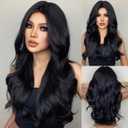 Long Black Brown Wavy Hair Wigs for Women Natural Synthetic Curly Wig Heat Resistant Fiber Wigs for Daily Cosplay