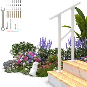 Hand Rails for Outdoor Steps, 2 Step Handrail Stair Railing for Seniors for Porch Railing Deck Hand Rail Easy to Install and Sturdy (White)
