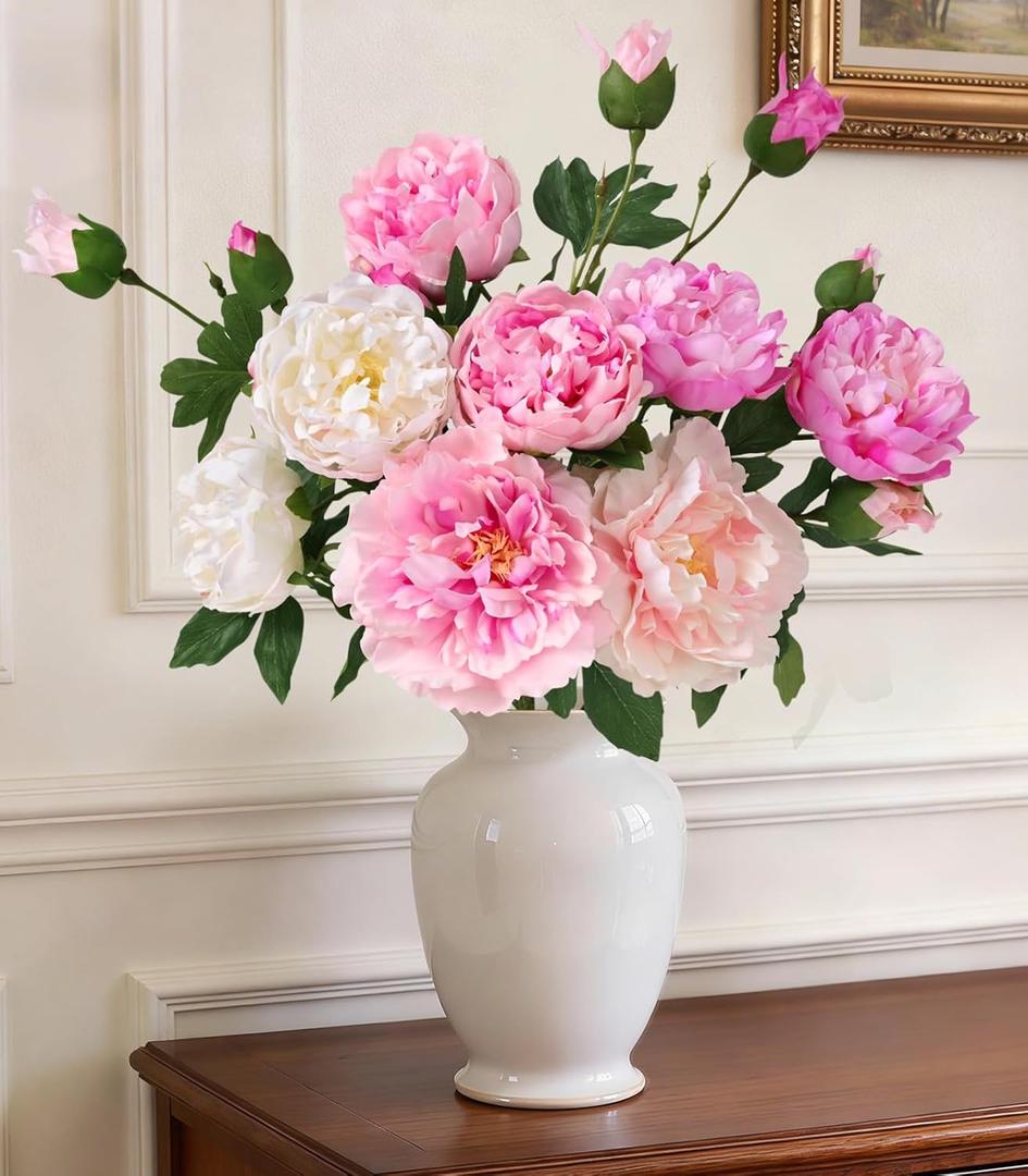 Yastouay 3 Bouquets Peonies Artificial Flowers with 22'' Long Stems, Latex Real Touch Faux Peony Flowers, Fake Peonies Bouquet for Table Centerpieces, Vases Home Wedding Party Decor (Mixed Pink)