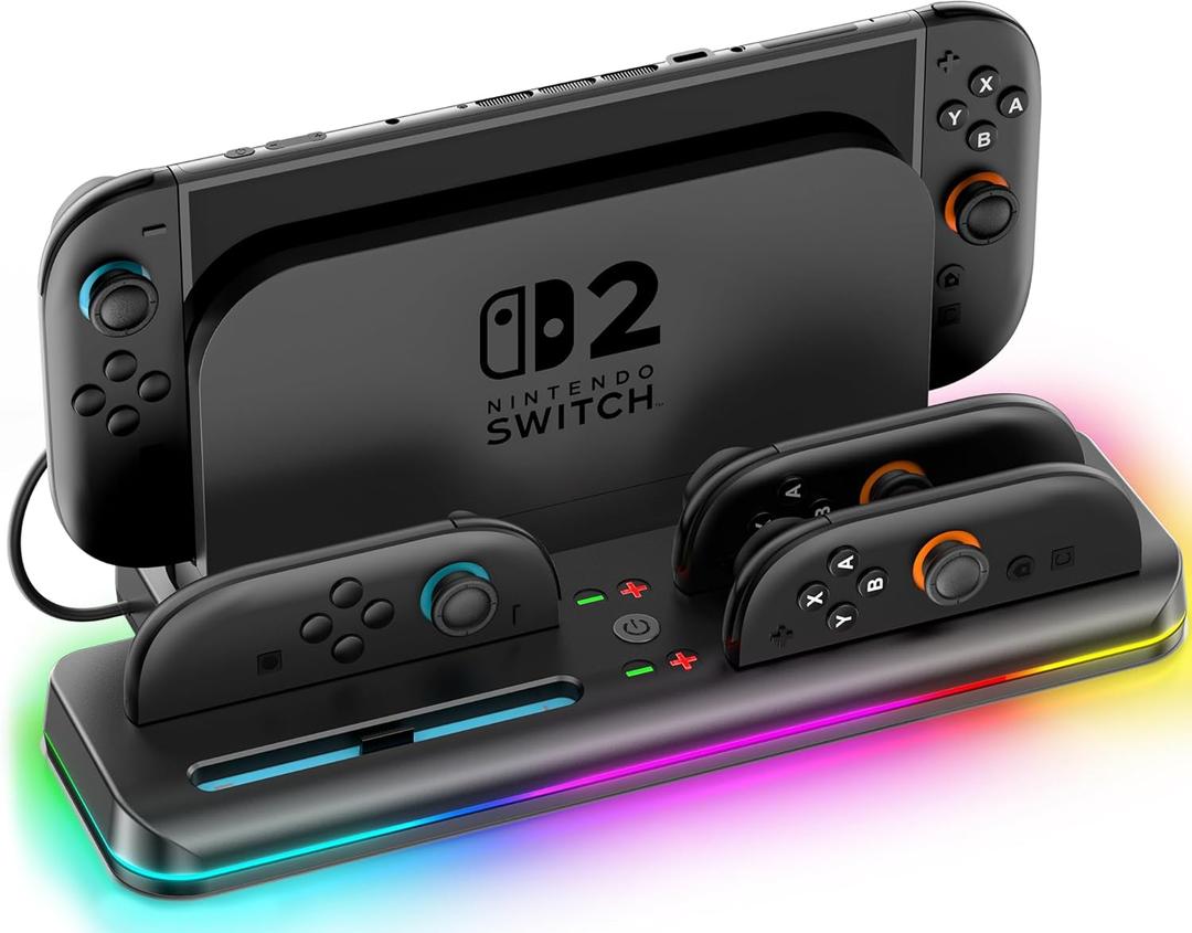 Switch 2 Controller Charger Station for Nintendo Switch 2 Joycon (2025), Controller Charging Dock for Joycon 2 with RGB, Joy-Con 2 Charging Dock Kit with Charge Cable for Game Boy Games , Black 