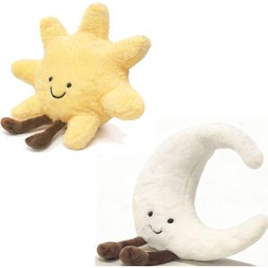 EUEGWYX Sun and Moon Shaped Plush 12" Cute Smiling Fun Filled Moon Sunshine Pillow Stuffed Animal Plushie Toy for Birthday Gift