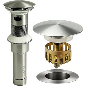 Bathroom Sink Drain, with Overflow, Pop up Sink Drain Stopper with Strainer Plug for Vessel Sink Lavatory Vanity, SUS 304 Stainless Steel, Brushed Nickel