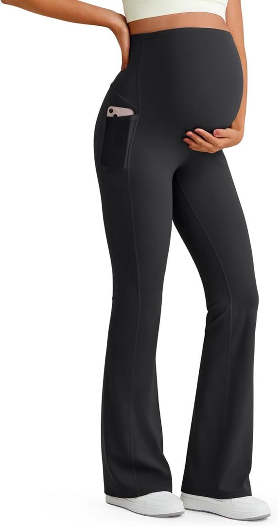G4Free Women's BareFeel Maternity Flare Leggings (Medium, Black)