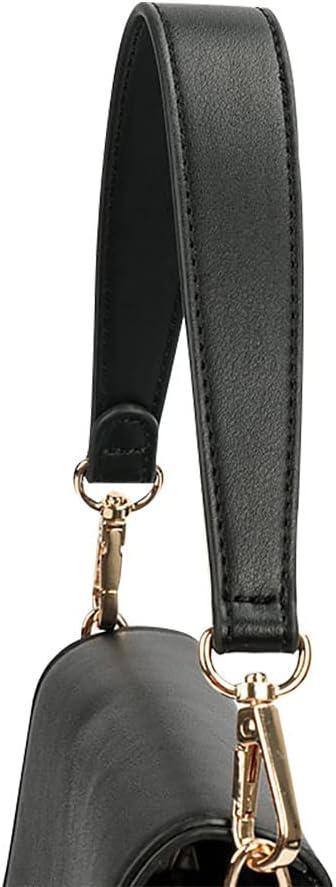 Flat Grain Leather Replacement Straps for Handbags Purse Straps Replacement Crossbody Gold Clasps Women Purse Making 14.17"(36CM) Long Black