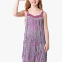 Cuecutie Kids Sequin Fringe Dress Sparkling Tassel Sleeveless Latin Dance Dress Salsa Dancewear Dancer Outfits for Girls (Large, Purple)
