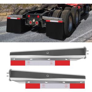Stainless Steel Straight Spring Loaded Mud Flap Hanger Set 2-1/2" Bolt Spacing 30" Length with Aluminum Reflective Tapes for Semi Trucks Accessories