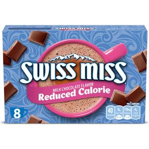 Swiss Miss Reduced Calorie Milk Chocolate Flavored Hot Cocoa Mix, Hot Cocoa Bar Supplies, 0.39 oz., 8-Count Envelopes (EXP 07/15/27)