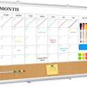 QUEENLINK Large Dry Erase Calendar for Wall, 36"x24" Double-Sided Magnetic Whiteboard Calendar with Cork Board, Aluminum Frame Monthly White Board Memo Message Board for Office, Home, School, Kitchen